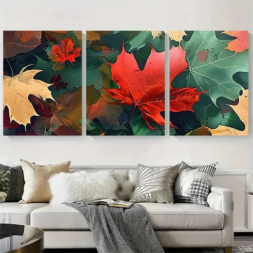 3pcs Abstract Autumn Leaves Botanical Wall Art Canvas Unframed - High Quality Print 100% Australian Made Wall Canvas