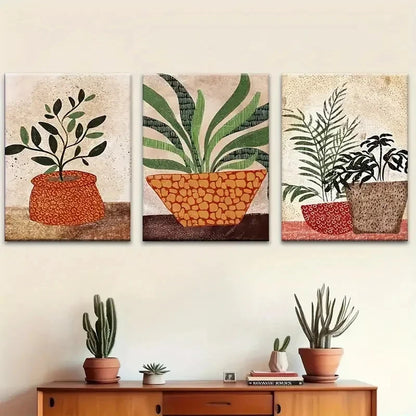 3pcs Bohemian Green Abstract Bonsai Metal Print Ready to Hang Art