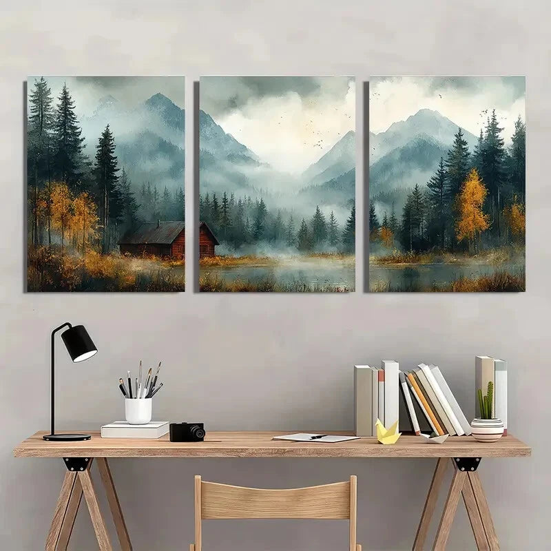 3pcs Watercolor Rustic Countryside Landscape Metal Print Ready to Hang Art