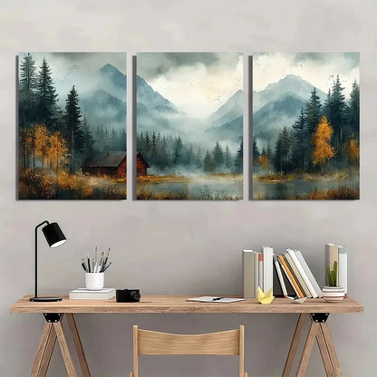 3pcs Watercolor Rustic Countryside Landscape Metal Print Ready to Hang Art