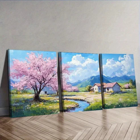 3pcs Cherry Blossom Scene Wall Art Canvas Unframed - High Quality Print 100% Australian Made Wall Canvas