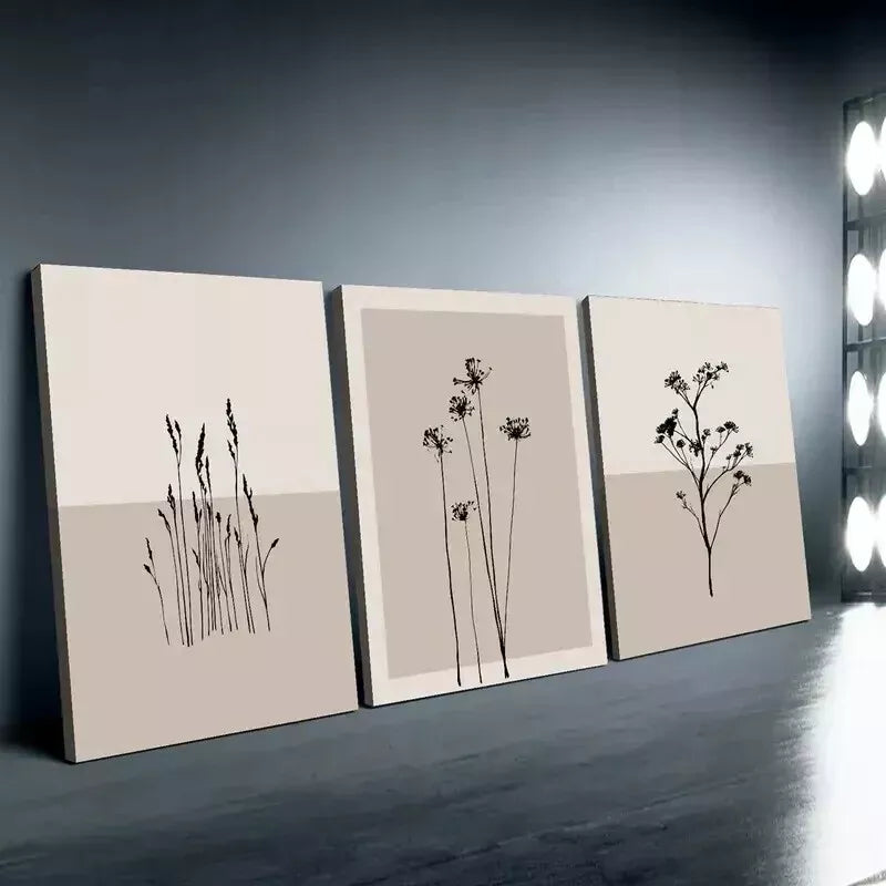 3pcs  Minimalist Neutral Art, Neutral Seed Heads Wall Art Set Canvas Framed 50x70cm - High Quality Print 100% Australian Made Wall Canvas Ready to Hang