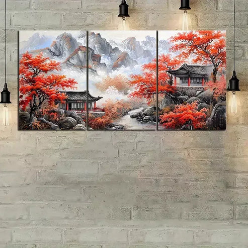 3pcs Oil Painting Chinese Style Canvas Framed 60x90cm - High Quality Print 100% Australian Made Wall Canvas Ready to Hang