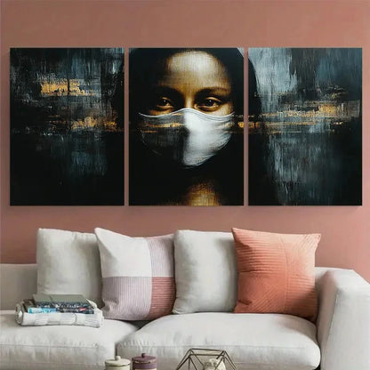 3pcs Mona Lisa Face Mask Illustration Metal Print Ready to Hang Art