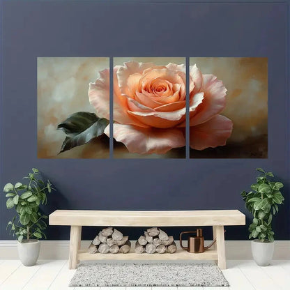 3pcs Peach Rose Flower Art Rose Painting Print Metal Print Ready to Hang Art