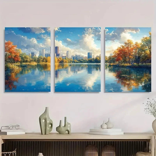 3pcs Rainy Lake Minneapolis Panoramic Metal Print Ready to Hang Art
