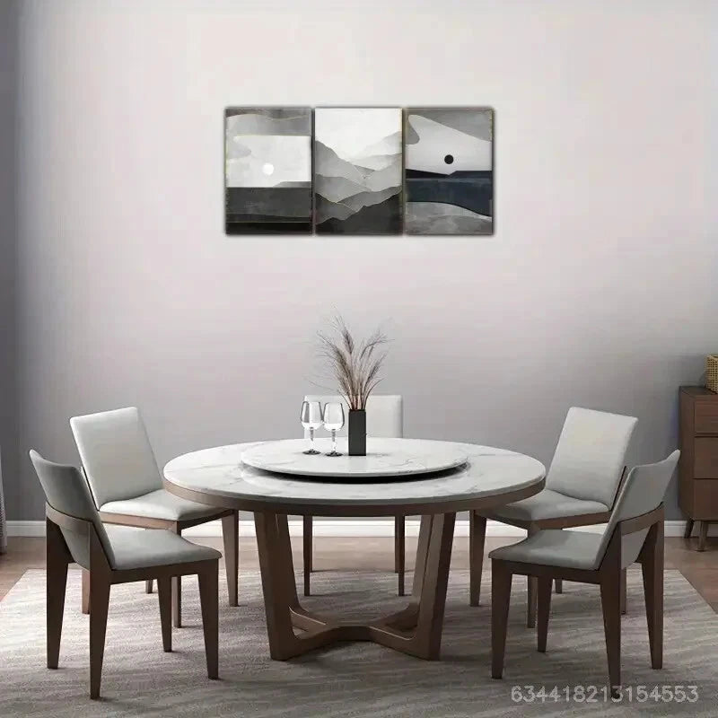 3pcs Black and White Poster with Golden Lines Metal Print Ready to Hang Art