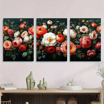 3pcs Colourful Flowers Green Leaves Metal Print Ready to Hang Art