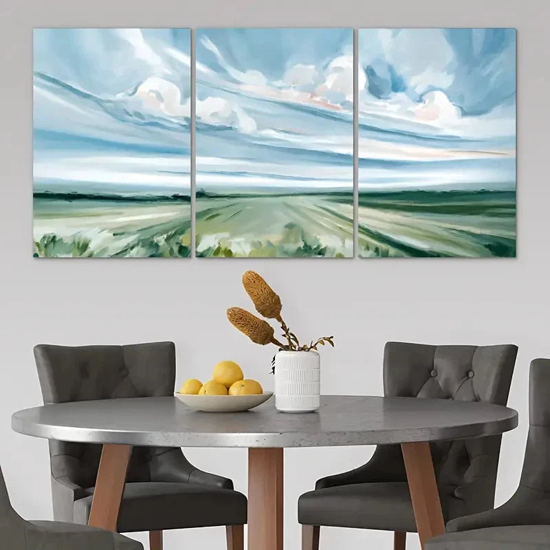 3pcs Countryside Farmland Scenery Painting Metal Print Ready to Hang Art