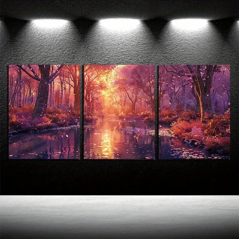 3pcs Serene Forest and Water Reflections Metal Print Ready to Hang Art