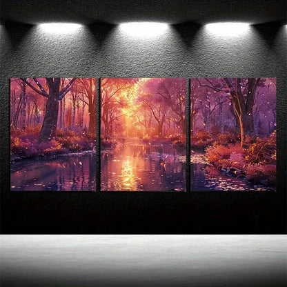 3pcs Serene Forest and Water Reflections Metal Print Ready to Hang Art