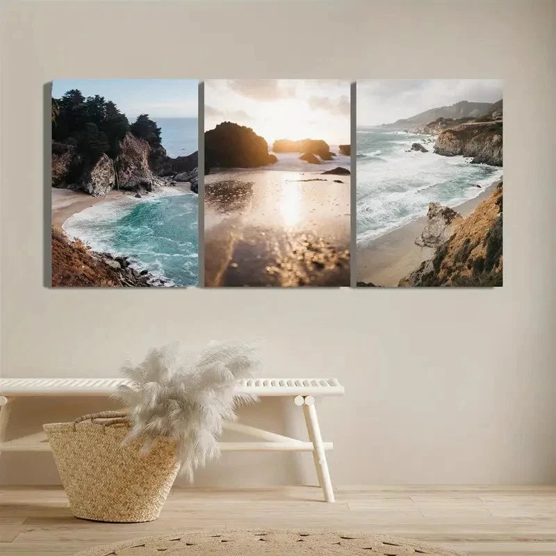 3pcs Landscapes Coasts Waves Photography Metal Print Ready to Hang Art