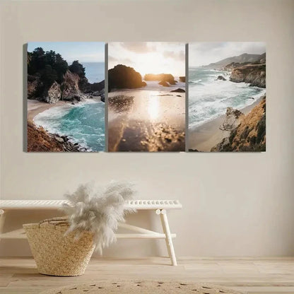 3pcs Landscapes Coasts Waves Photography Metal Print Ready to Hang Art