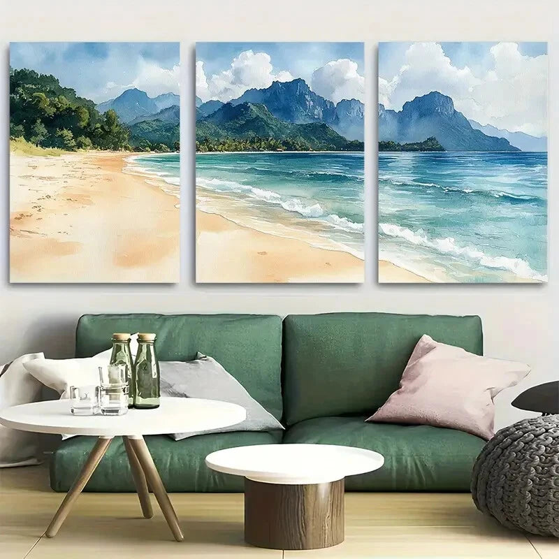3pcs Tanjung Rhu, Langkawi, Malaysia Watercolor Metal Print Ready to Hang Art