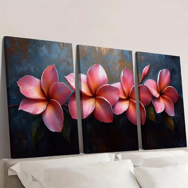 3pcs Pink Plumeria Flower Art Nature  Wall Art Set Canvas Framed 60x90cm - High Quality Print 100% Australian Made Wall Canvas Ready to Hang