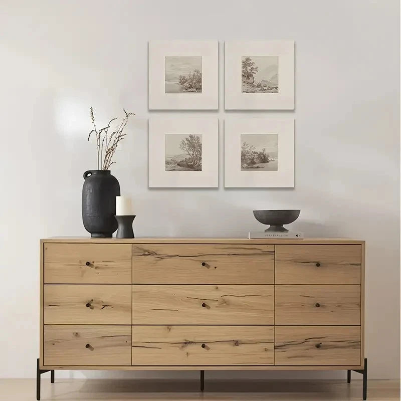 4pcs Landscape Wall Art, Summer Cottage Prints Wall Art Canvas Framed