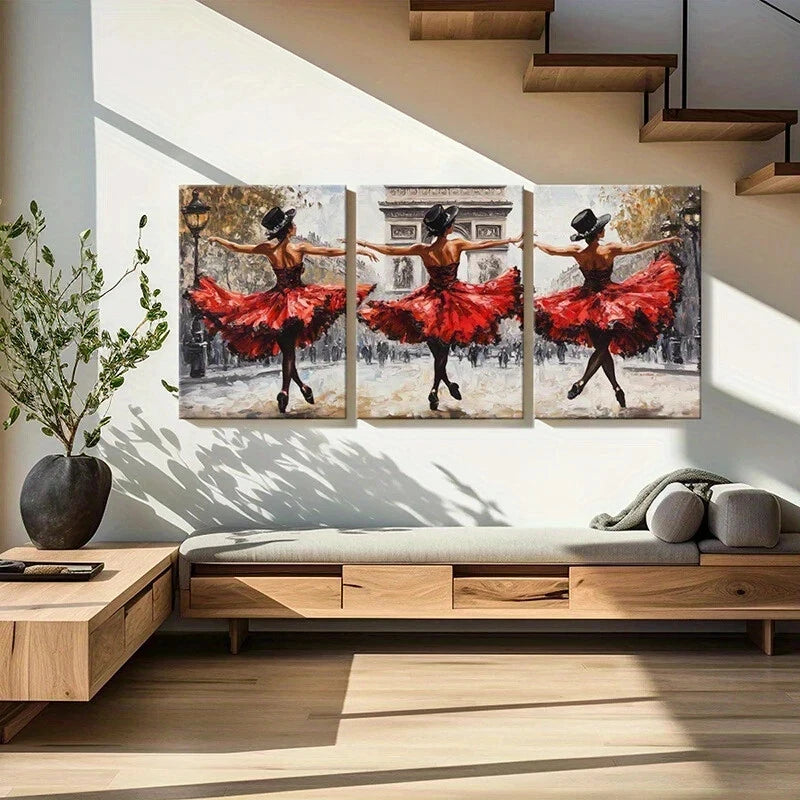 3pcs Red Tutus Eiffel Tower & Street Scene Metal Print Ready to Hang Art