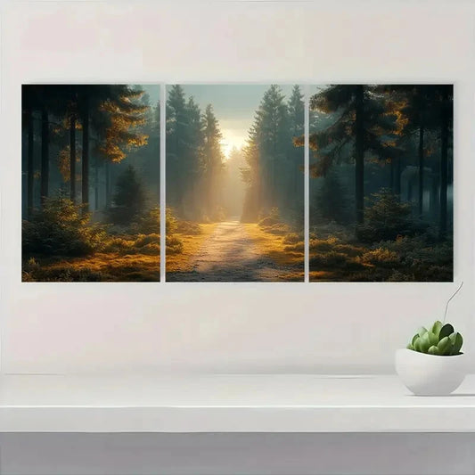 3pcs Forest Landscape Panoramic Print Neutral Metal Print Ready to Hang Art