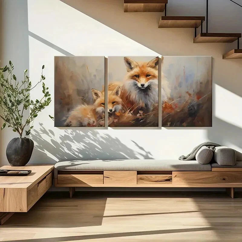 3pcs Foxes Abstract Animal Art Warm Colors Metal Print Ready to Hang Art