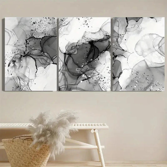 3pcs Gray And Black Abstract Wall Decoration Metal Print Ready to Hang Art