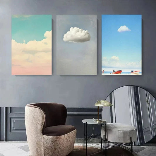 3pcs Sky and Soft Cloud and Beach Scene Metal Print Ready to Hang Art