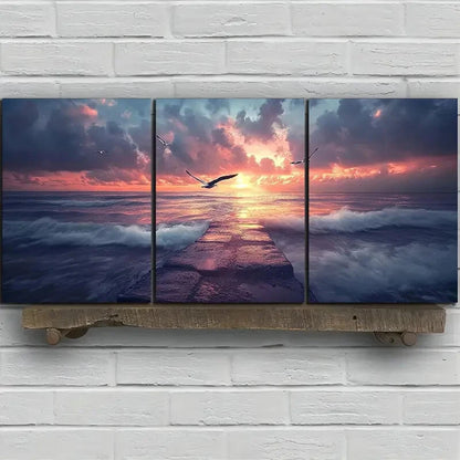 3pcs The Dock Under The Wind And Rain Metal Print Ready to Hang Art