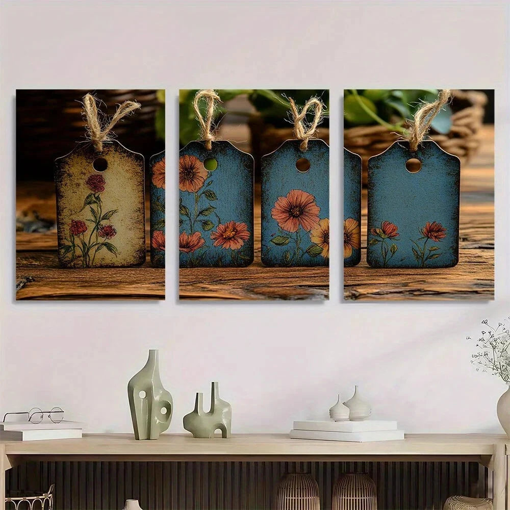 3pcs Vintage Aesthetic Retro Floral Design Print Ready to Hang Art