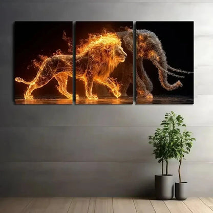 3pcs Blazing Fierce Animals with Celestial Glow Metal Print Ready to Hang Art