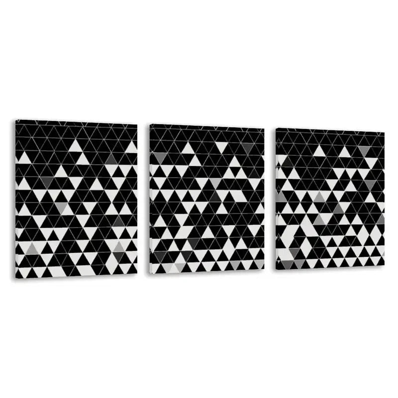 3pcs Black & White Abstract Triangle Patterns  Wall Art Set Canvas Framed 60x90cm - High Quality Print 100% Australian Made Wall Canvas Ready to Hang