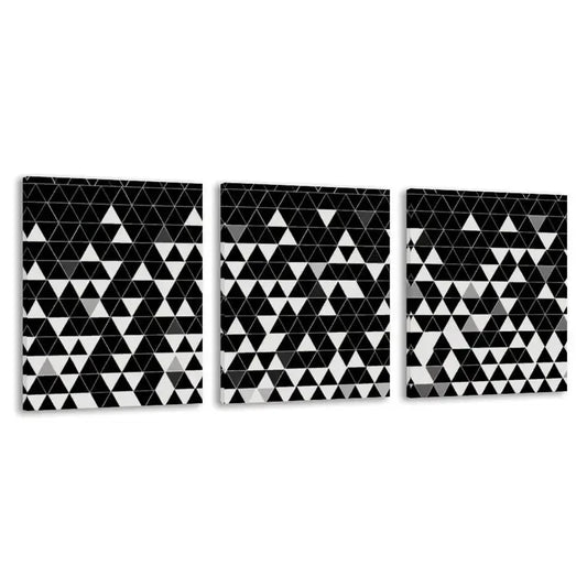 3pcs Black & White Abstract Triangle Patterns  Wall Art Set Canvas Framed 60x90cm - High Quality Print 100% Australian Made Wall Canvas Ready to Hang