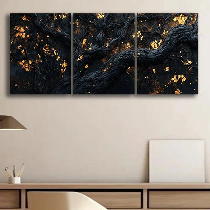 3pcs Black Tree Trunk Close up Painting Metal Print Ready to Hang Art
