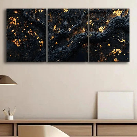 3pcs Black Tree Trunk Close up Painting Metal Print Ready to Hang Art