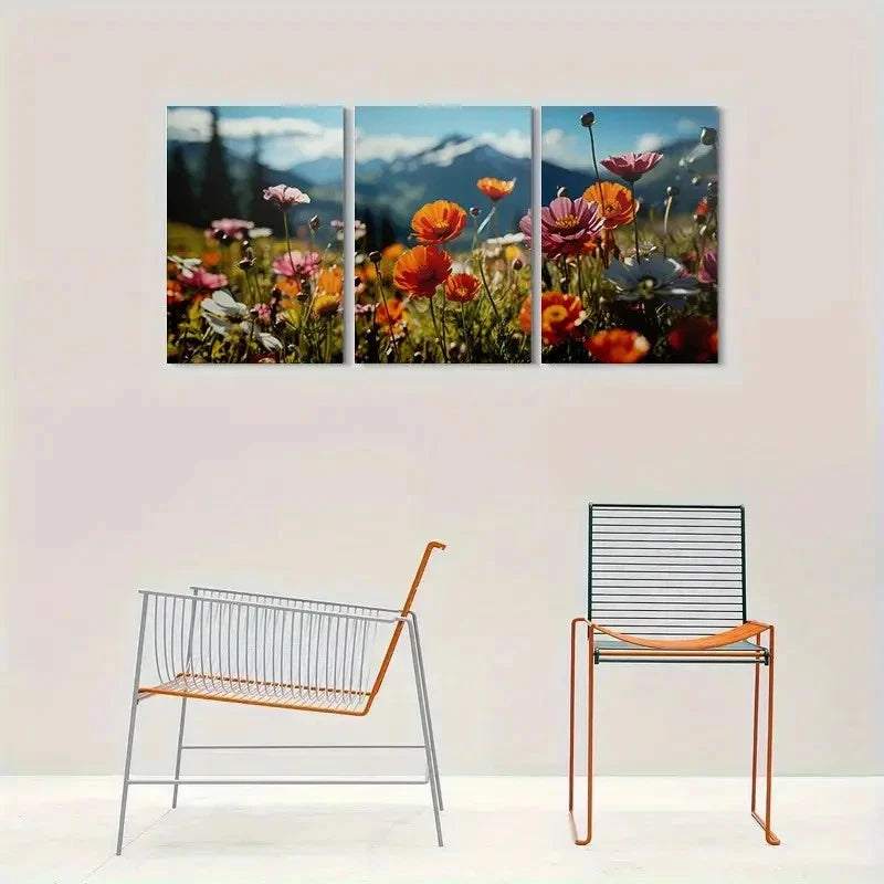 3pcs Colorful Flower Field Nature Wall Art Set Canvas Framed 60x90cm - High Quality Print 100% Australian Made Wall Canvas Ready to Hang