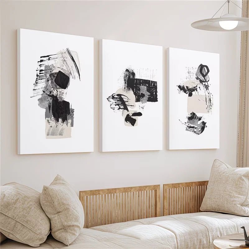 3pcs Beige and Grey Minimalist Abstract Wall Art Set Canvas Framed 40x60cm - High Quality Print 100% Australian Made Wall Canvas Ready to Hang