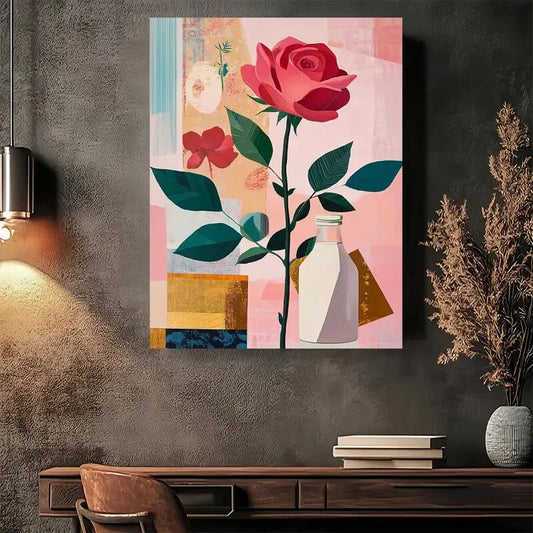 Beautiful Roses In Vase Vibrant Pink & Red Painting 40x60cm Metal Print Ready to Hang