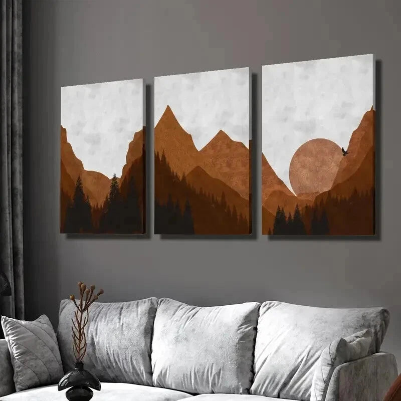 3pcs Bohemian Decorative Mountain Painting Wall Art Set Canvas Framed 40x60cm - High Quality Print 100% Australian Made Wall Canvas Ready to Hang
