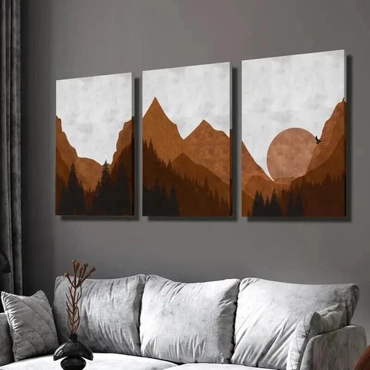 3pcs Bohemian Decorative Mountain Painting Wall Art Set Canvas Framed 40x60cm - High Quality Print 100% Australian Made Wall Canvas Ready to Hang