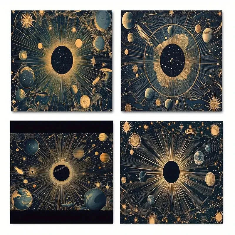 4pcs Galactic starry skyWall Art Canvas Framed