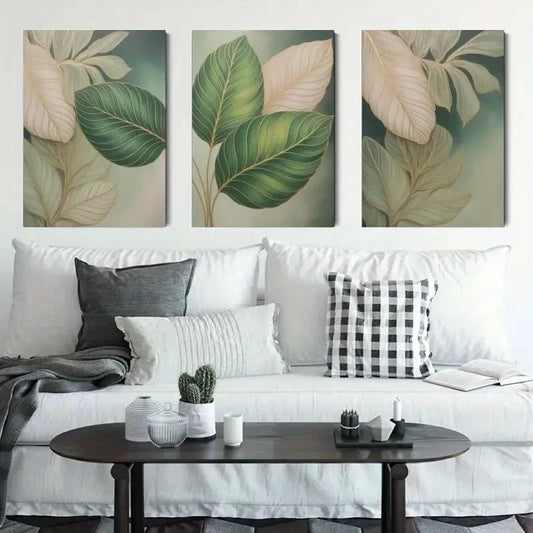 3pcs Abstract Leaves Green Tones Botanical Print Metal Print Ready to Hang Art