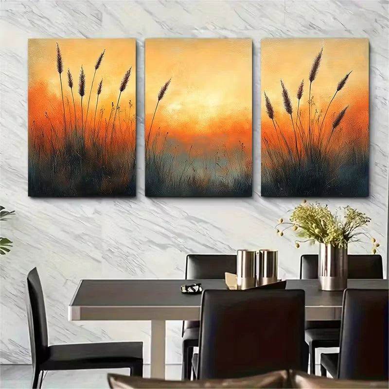 3pcs Abstract Cattail Grass Metal Print Ready to Hang Art