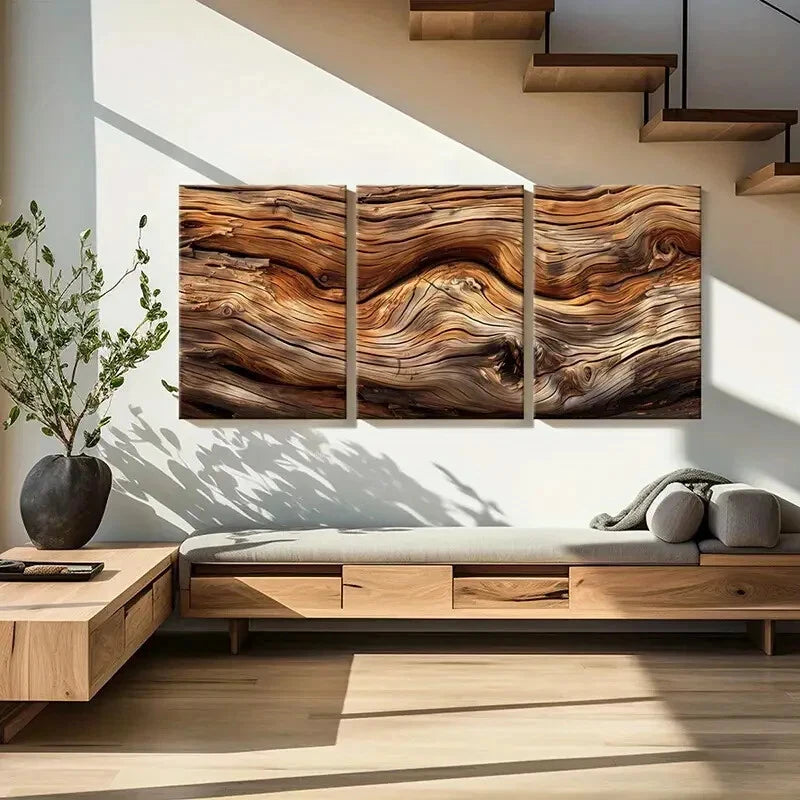 3pcs Wooden Texture Natural Patterns Earthy Tones Metal Print Ready to Hang Art