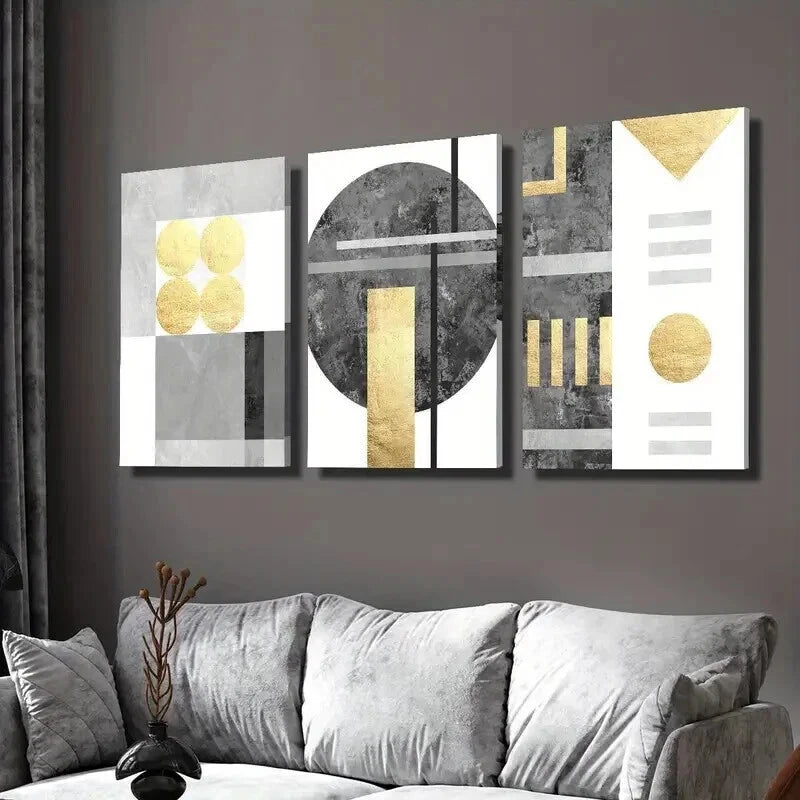 3pcs Luxury Gold and Black Gilded Design Wall Art Set Canvas Framed 40x60cm - High Quality Print 100% Australian Made Wall Canvas Ready to Hang