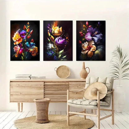 3pcs Colorful Floral Art Print Abstract Poster Metal Print Ready to Hang Art