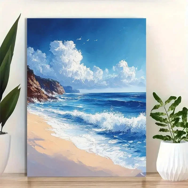 Beautiful Summer Seaside Beach Seascape Painting 40x60cm Metal Print Ready to Hang