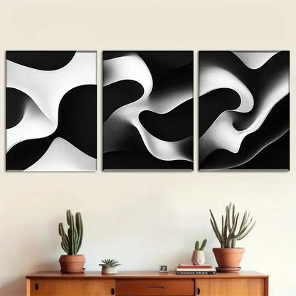 3pcs Black and White Abstract Flowing Wave Metal Print Ready to Hang Art