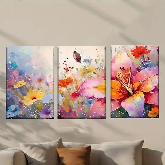 3pcs Abstract Colorful Flowers Painting Wall Art Set Canvas Framed 40x60cm - High Quality Print 100% Australian Made Wall Canvas Ready to Hang