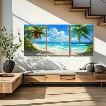3pcs Natural Landscape Seaside Beach Coconut Metal Print Ready to Hang Art
