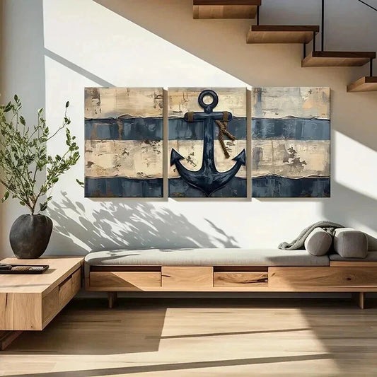 3pcs Nautical Rustic Old Ship Anchor Wall Art Set Canvas Framed 40x60cm - High Quality Print 100% Australian Made Wall Canvas Ready to Hang