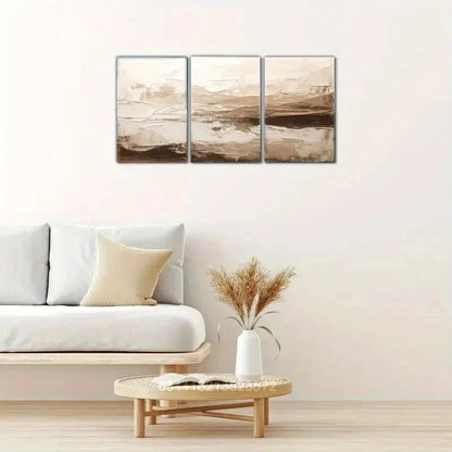 3pcs Abstract Brown And White Wall Art Posters Metal Print Ready to Hang Art