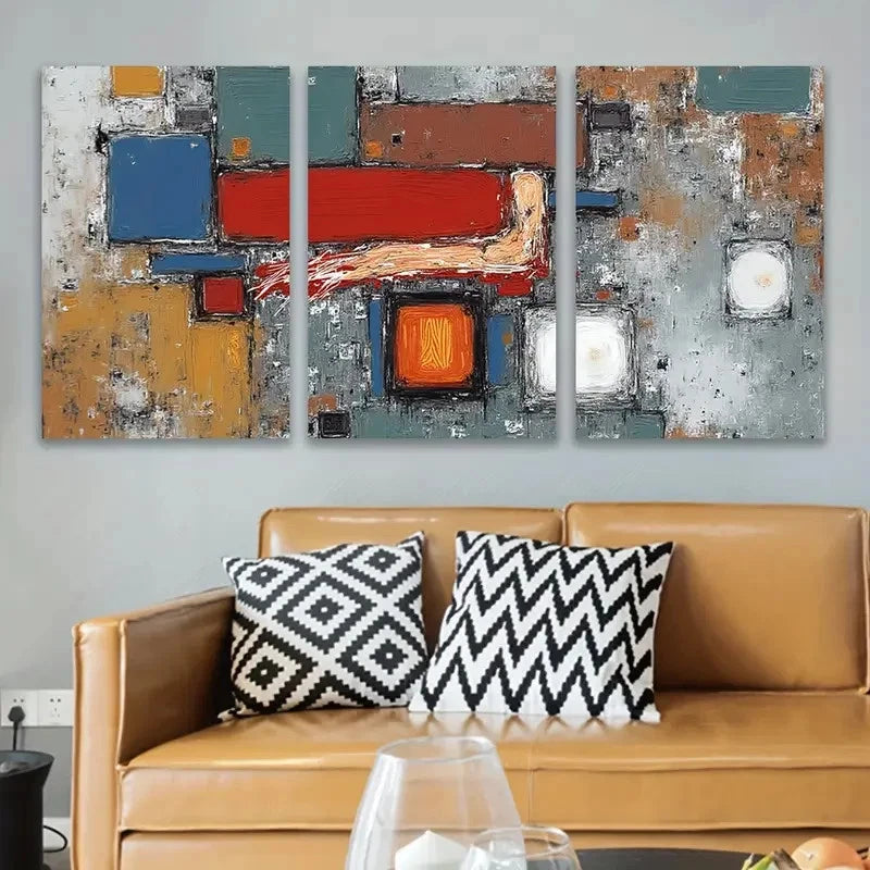3pcs Red And Yellow Abstract Painting Wall Art Set Canvas Framed 50x70cm - High Quality Print 100% Australian Made Wall Canvas Ready to Hang